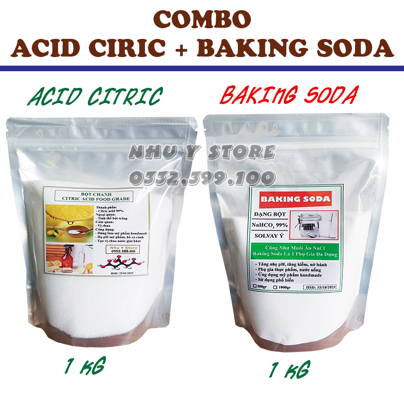 Combo acid citric và baking soda phụ gia thực phẩm mỗi loại 1 kg
