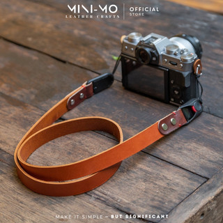 Dây đeo máy ảnh dslr/mirrorless mini-mo da bò thật màu nâu indochine, cs-02