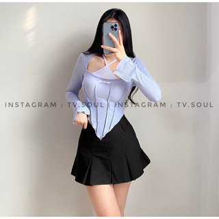 [CÓ SẴN, ẢNH THẬT] 𝐓𝐕 𝐒𝐎𝐔𝐋 Áo xanh tay dài cổ yếm trắng