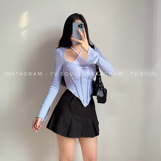 [CÓ SẴN, ẢNH THẬT] 𝐓𝐕 𝐒𝐎𝐔𝐋 Áo xanh tay dài cổ yếm trắng