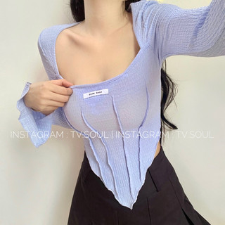 [CÓ SẴN, ẢNH THẬT] 𝐓𝐕 𝐒𝐎𝐔𝐋 Áo xanh tay dài cổ yếm trắng