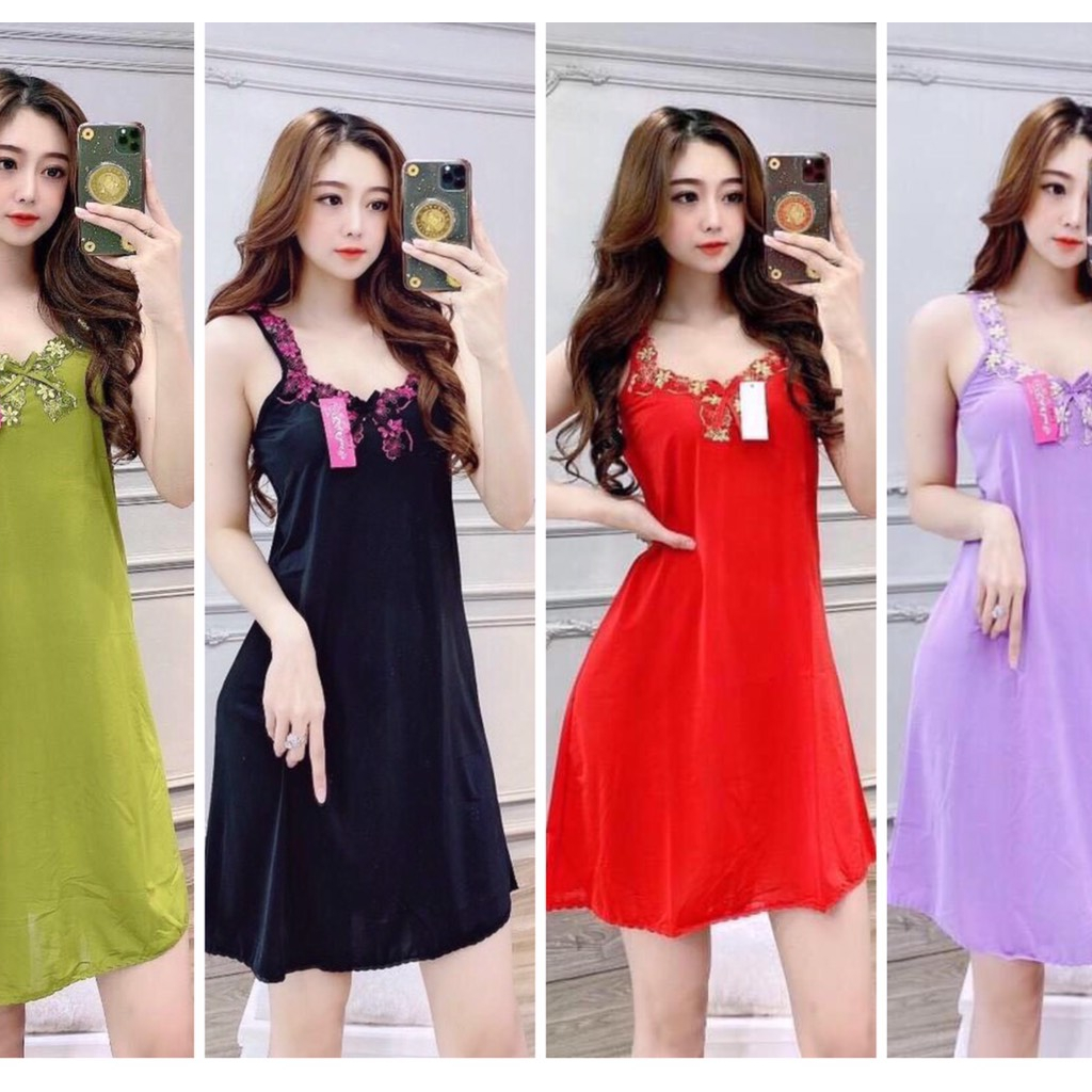 Đầm Nữ Đầm Thun Lạnh Dây Bản Phối Ren Mặc Nhà Thiết Kế Cao Cấp | BigBuy360 - bigbuy360.vn
