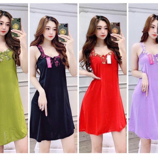Đầm Nữ Đầm Thun Lạnh Dây Bản Phối Ren Mặc Nhà Thiết Kế Cao Cấp