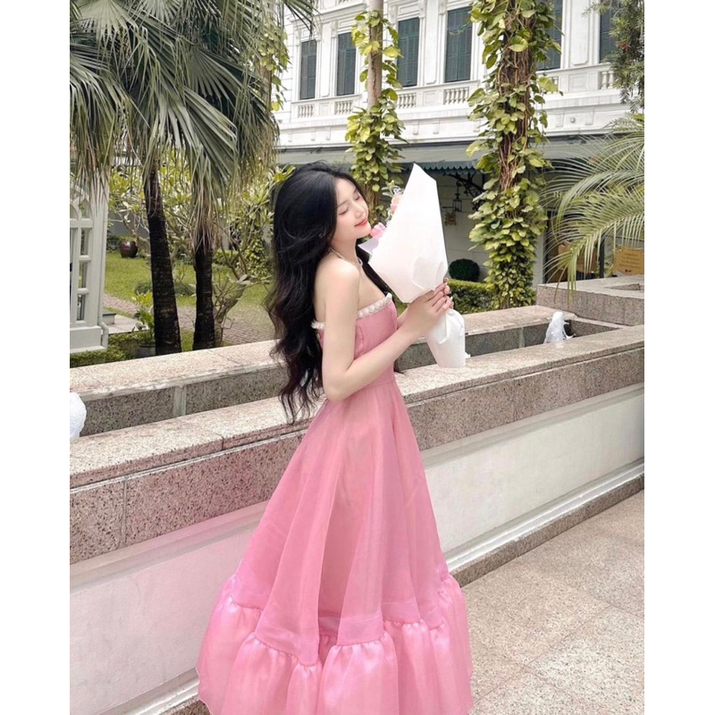 Đầm nữ thiết kế cúp ngực dáng xoè chất voan ánh kim đầm dự tiệc sang trọng-BABY