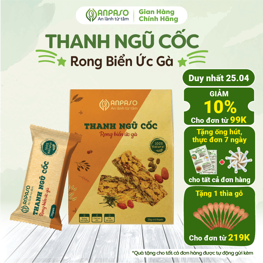 Thanh Ngũ Cốc Rong Biển Ức Gà Anpaso, Ăn Kiêng, Giảm Cân, Eat Clean Hộp 150g 6 Thanh