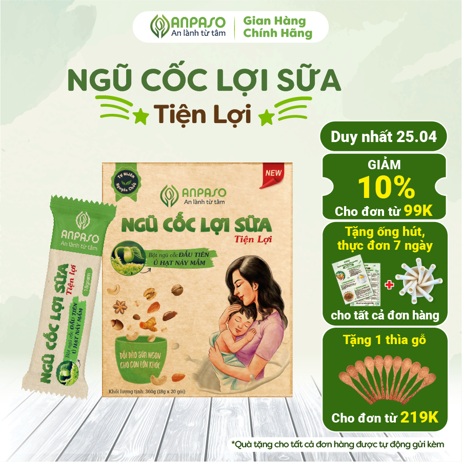 Ngũ Cốc Lợi Sữa Tiện Lợi Anpaso, Thanh Nhiệt,giảm Táo Bón Hộp 360g (18G*20G) Hsd 12 Tháng