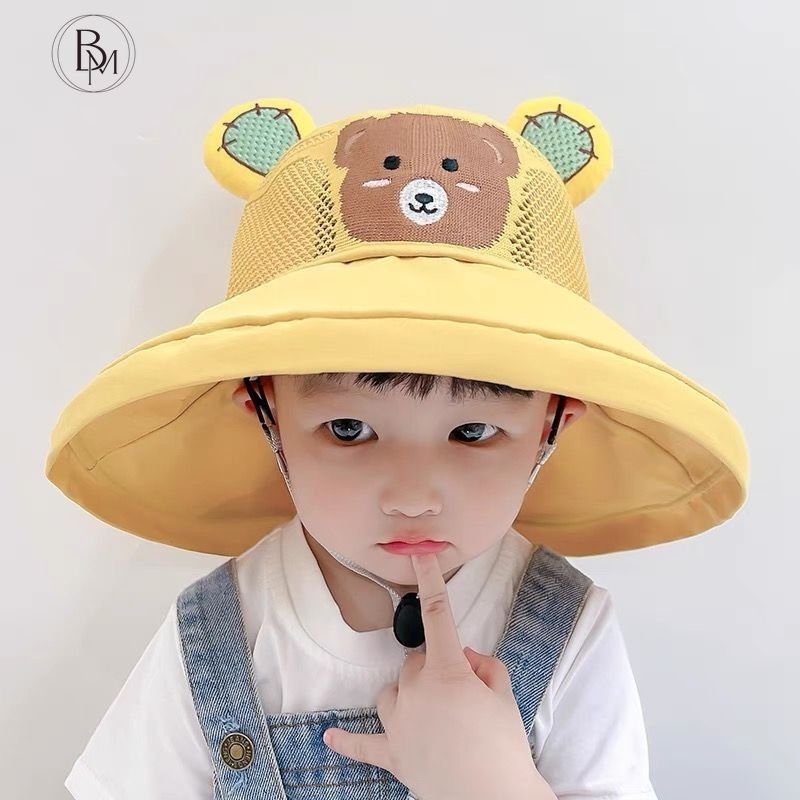 Mũ Nón Tai Bèo Phối Lưới In Họa Tiết Gấu Hoạt Hình Thoáng Khí Thời Trang A.d