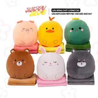 Bộ chăn gối văn phòng hình thú béo, bộ chăn gối gấu bông cute cho bé đi học - HAPPY HOME