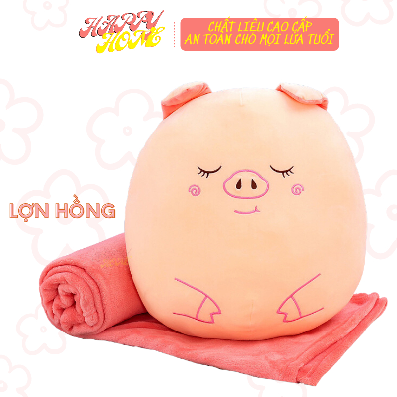 Bộ chăn gối văn phòng hình thú béo, bộ chăn gối gấu bông cute cho bé đi học - HAPPY HOME