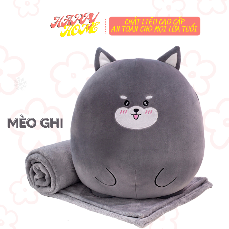 Bộ chăn gối văn phòng hình thú béo, bộ chăn gối gấu bông cute cho bé đi học - HAPPY HOME