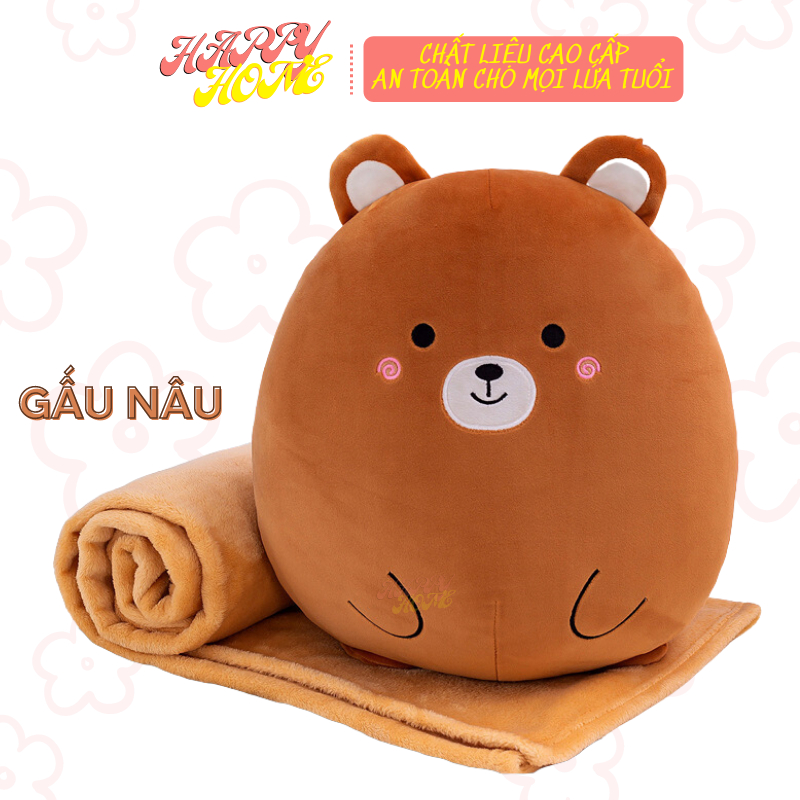 Bộ chăn gối văn phòng hình thú béo, bộ chăn gối gấu bông cute cho bé đi học - HAPPY HOME