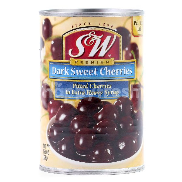 Quả Cherry đen nguyên trái ngâm Dark Sweet Cherries đóng lon hiệu S&W (Mỹ) 439 gram