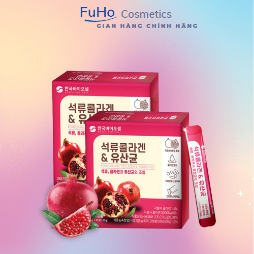 Bột Collagen Lựu Đỏ Bio Cell Hàn Quốc, giảm mỡ, thừa cân, làm đẹp da, hộp 30 gói Fuho cosmetics