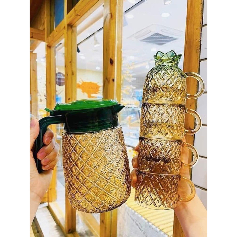 BỘ 4 CỐC + BÌNH QUẢ DỨA HỔ PHÁCH