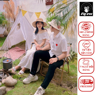 Set sơ mi váy đôi fig tree đũi màu trắng đi chơi đi biển cực xinh