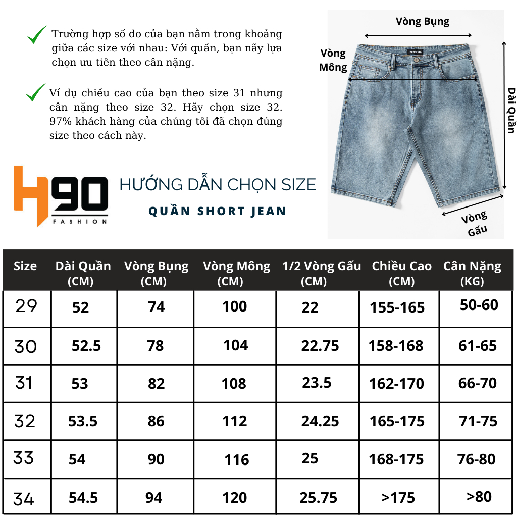 Quần Short Jean Nam H90 Chất Bò Cotton Cực Kì Co Giãn, Không Bai Gião, Bền Màu, Trẻ Trung MSTJ010