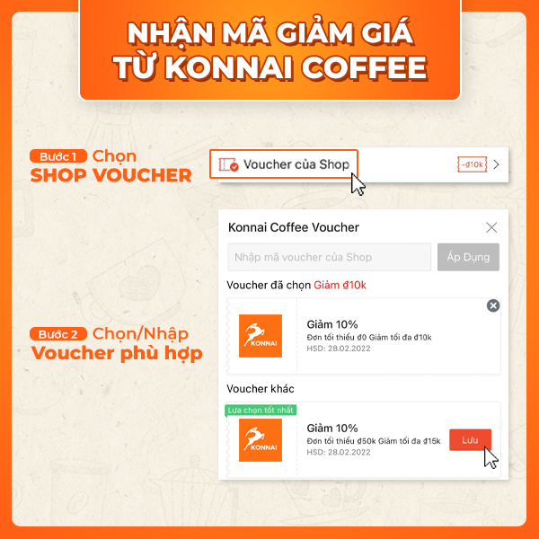 Cà phê hòa tan sôcôla và bạc hà 15 thanh Konnai Coffee