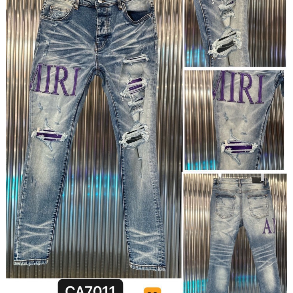 Quần jean nam dài rách gối chữ in tím cao cấp - chất vải denem dày dặn co giãn tốt - BEN Shop0807 VBH6