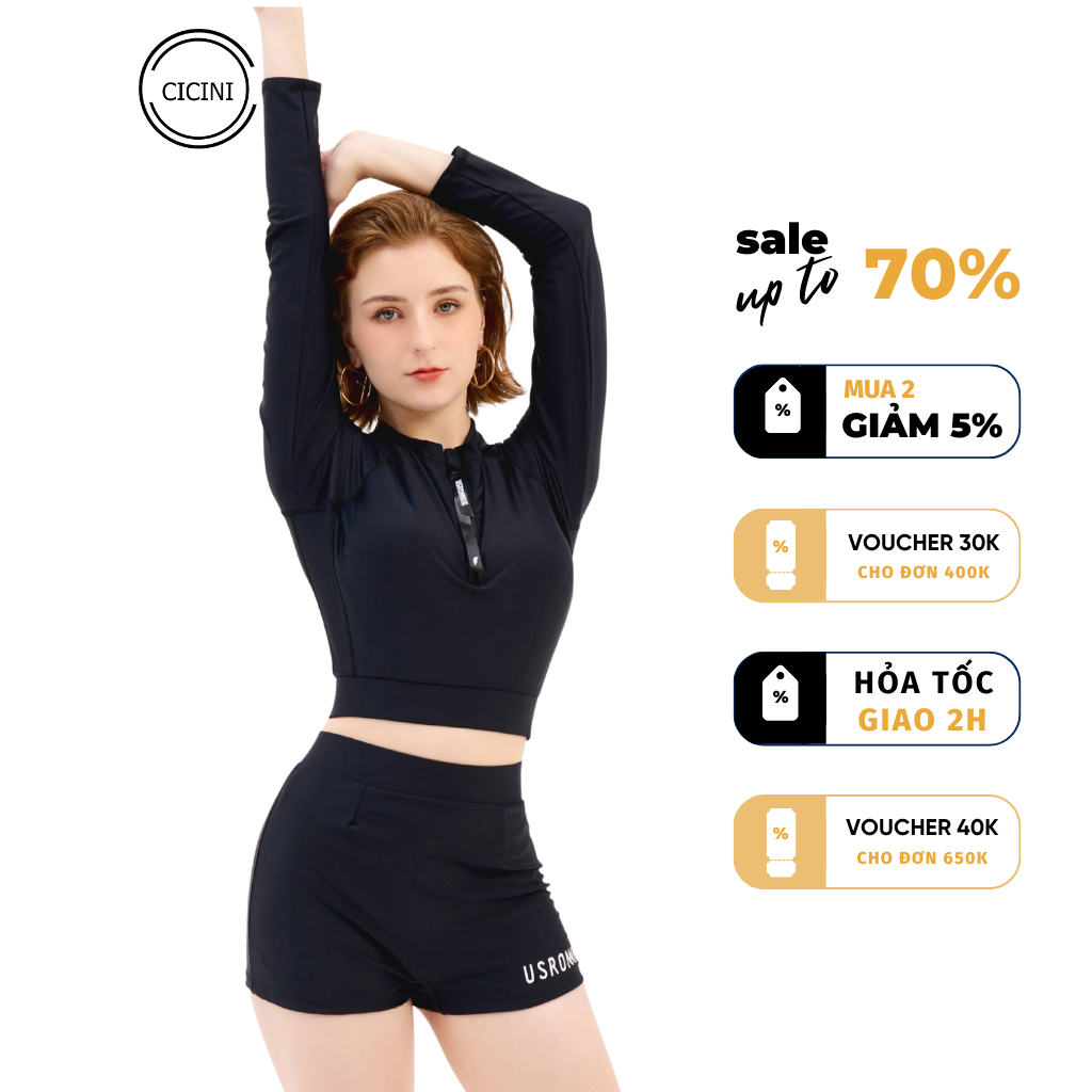 Bộ Đồ Bơi Nữ Dài Tay Dành Cho Bạn Gái Đi Biển Áo Croptop Hai Mảnh Mã L99