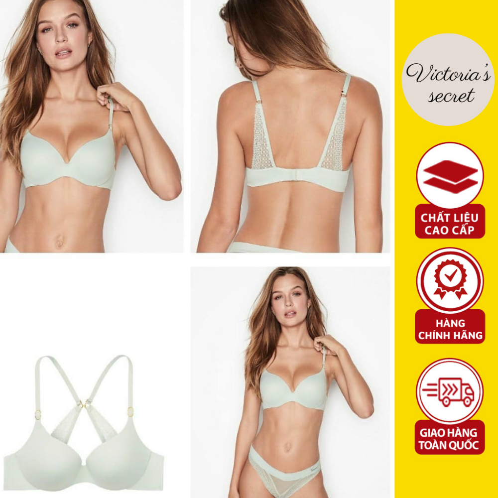 Bộ Nội Y Victoria’s Secret Trơn Phối Ren Màu Xanh Thiết Kế Siêu Quyến Rũ, Áo Nâng Ngực Mút Nhẹ, Quần Phối Ren Mềm Mại Hà