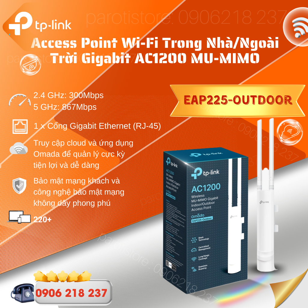 Bộ phát wifi Trong Nhà / Ngoài Trời Gigabit tốc độ AC1200 MU-MIMO EAP225-Outdoor chống nước