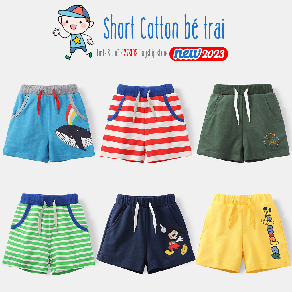 Quần short bé trai EROKIDS quần đùi cho bé họa tiết đáng yêu chất cotton mẫu mới 2023