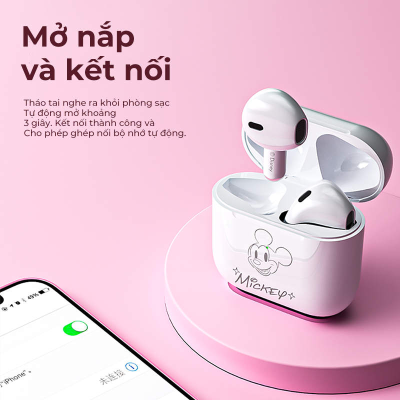 Tai nghe nhét tai Bluetooth 5.3 Disney Pro4 không dây Headphone TWS mini âm nhạc HIFI có micrô díney mickey FX-951B