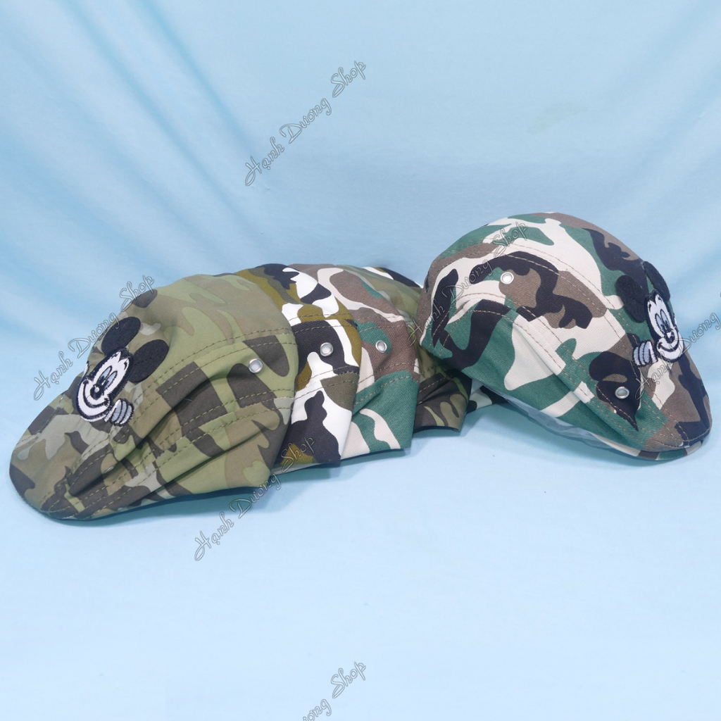 Mũ beret trẻ em từ 2-4 tuổi nón mỏ vịt hình con chuột vòng đầu từ 50cm chất liệu vải lính cotton thoáng mát