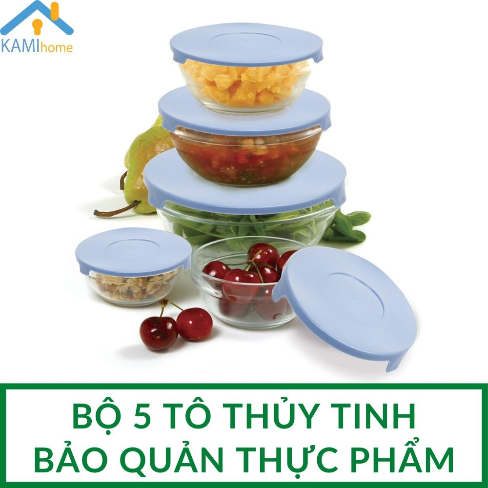 ⛔GIADUNGHOANGMAI⛔ Bộ 5 bát thủy tinh có nắp đậy chịu nhiệt