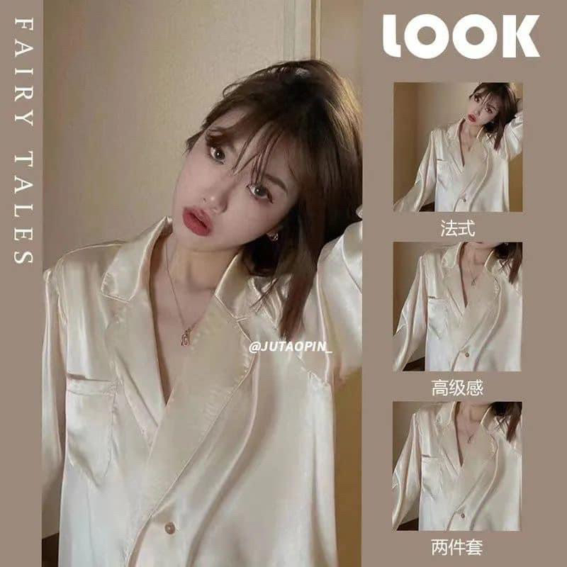 BỘ NGỦ LỤAsz M màu tím nhạt và be sz XL chất đẹp