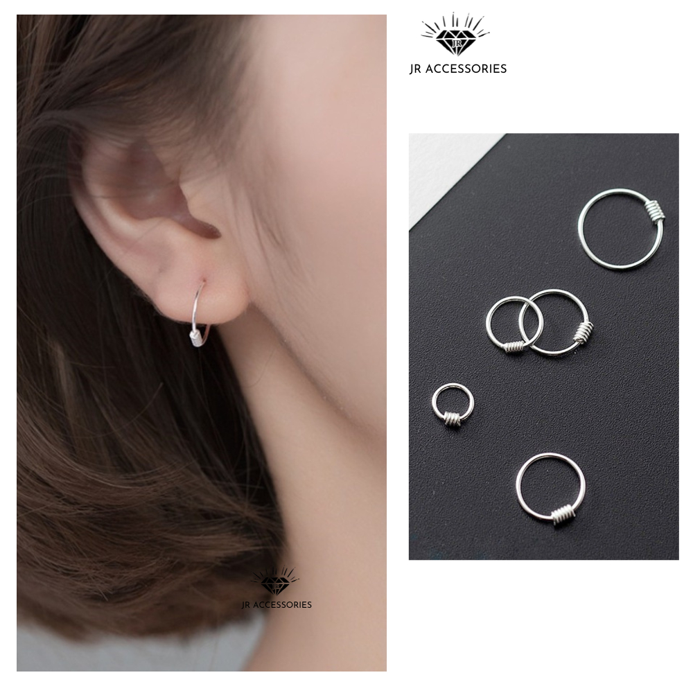 Khuyên tai bạc nam nữ s925 JR Accessories vòng tròn đính bi cá tính KT03