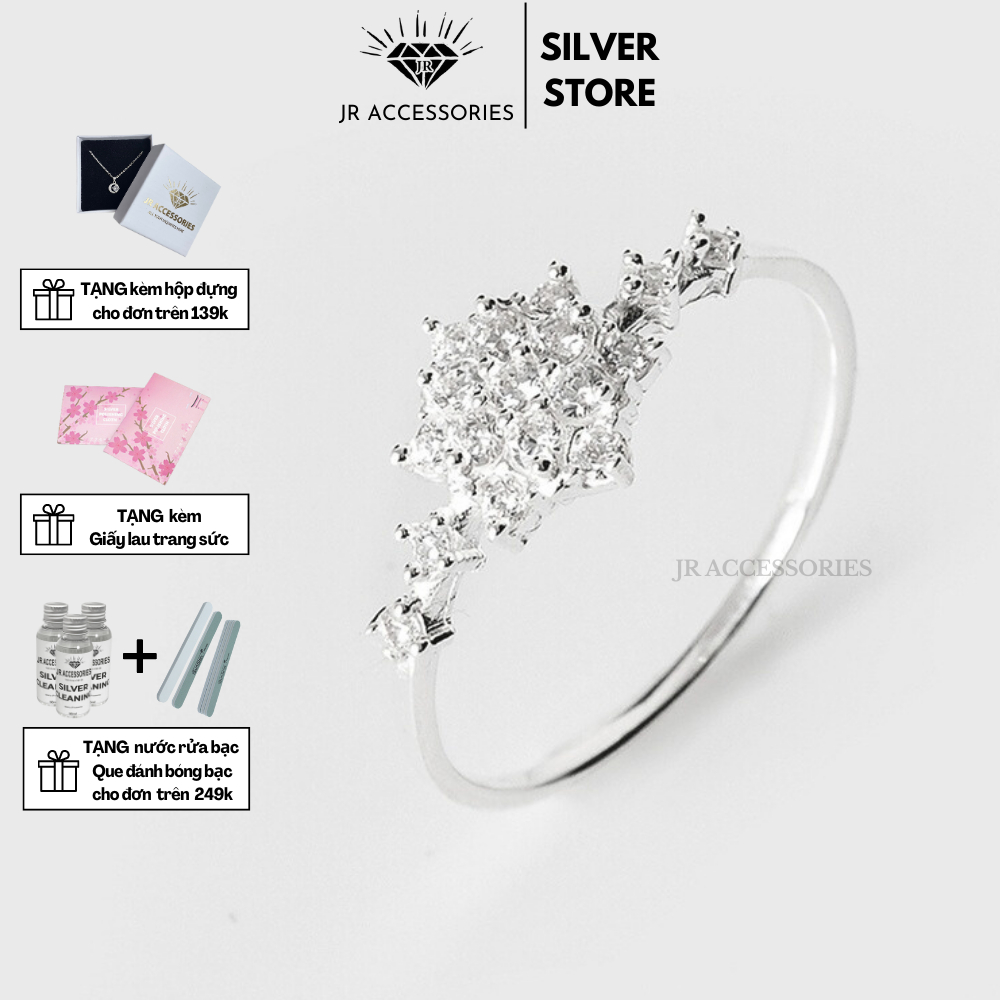 Nhẫn bạc nữ 925 Jr Accessories bông tuyết, nhẫn bạc đơn giản sang trọng làm quà tạng NH04
