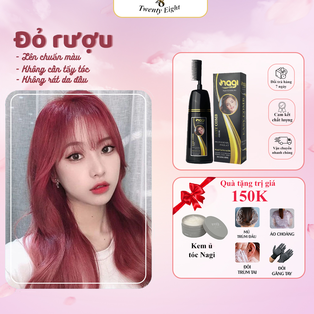 Dầu gội nhuộm tóc phủ bạc màu Đỏ Rươu Nagi Liqueur Red 08 chiết xuất từ thiên nhiên [Tặng kem ủ tóc nagi]