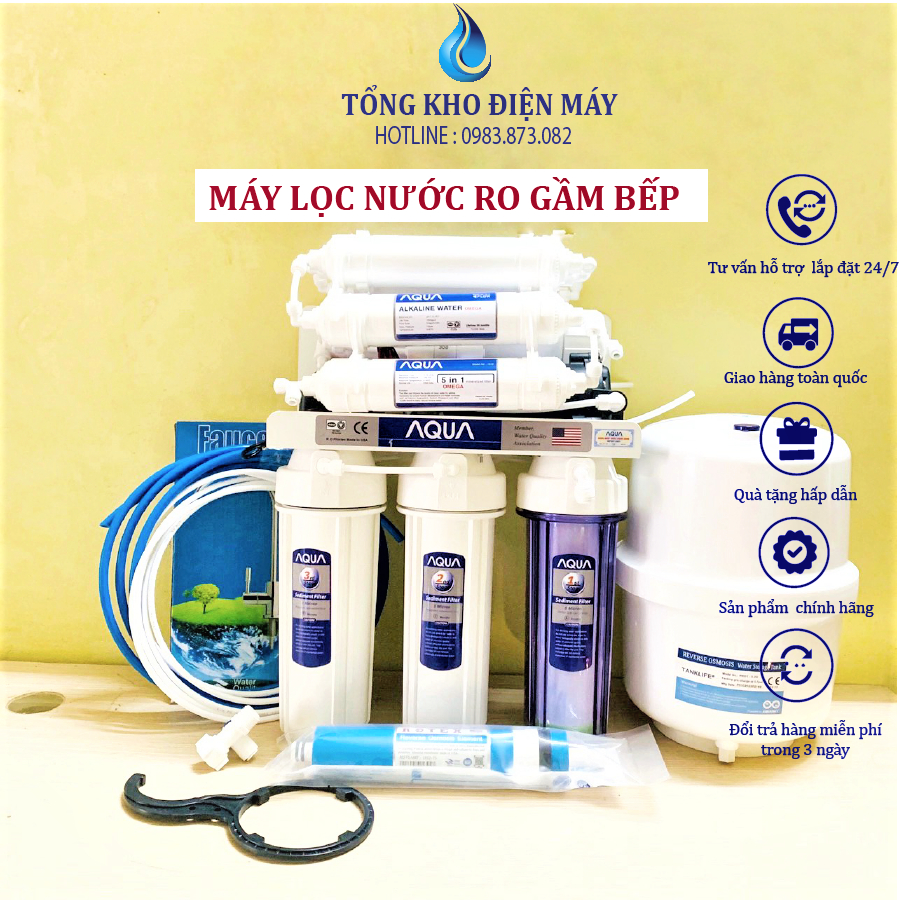 Máy lọc nước RO không vỏ tủ AQUA 9 - 10 cấp lọc lắp gầm bếp lọc sạch 99% cặn bẩn uống trực tiếp đầy đủ linh kiện