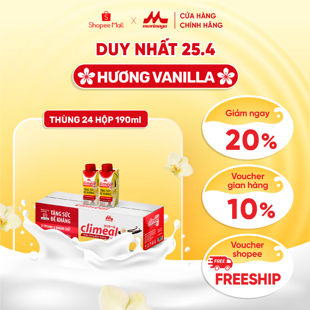 Climeal - Thức uống dinh dưỡng - Thùng 24 hộp 190ml - Hương vanilla
