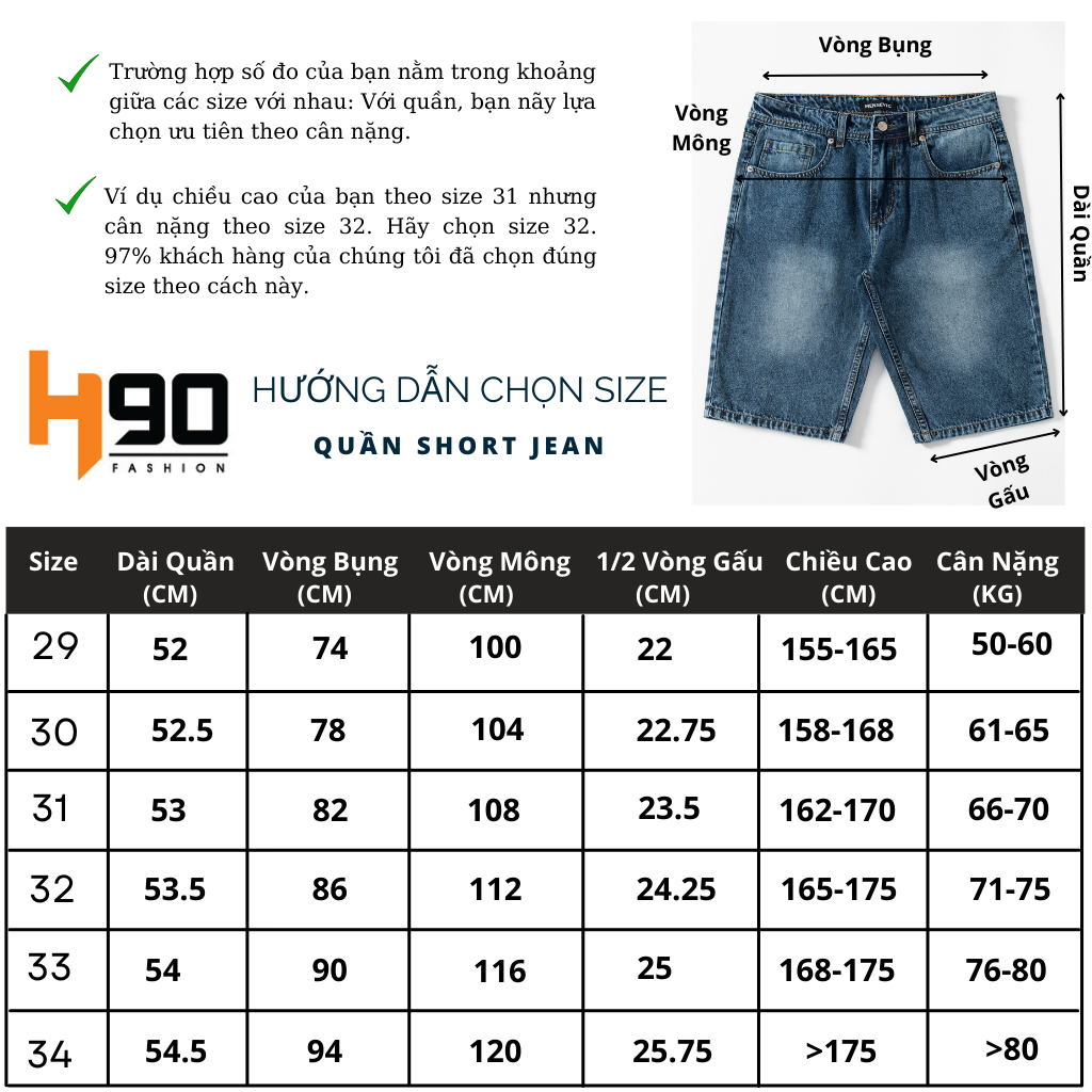 Quần Short Jean Nam Ống Rộng H90 Chất Bò Dày Không Co Giãn Form Regular Thoải Mái Năng Động MSTJ011