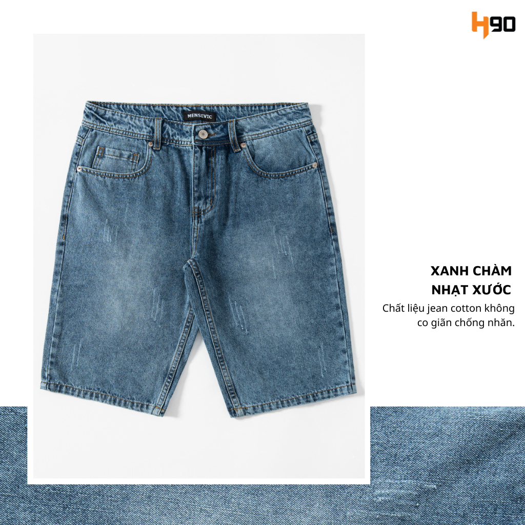 Quần Short Jean Nam Ống Rộng H90 Chất Bò Dày Không Co Giãn Form Regular Thoải Mái Năng Động MSTJ011