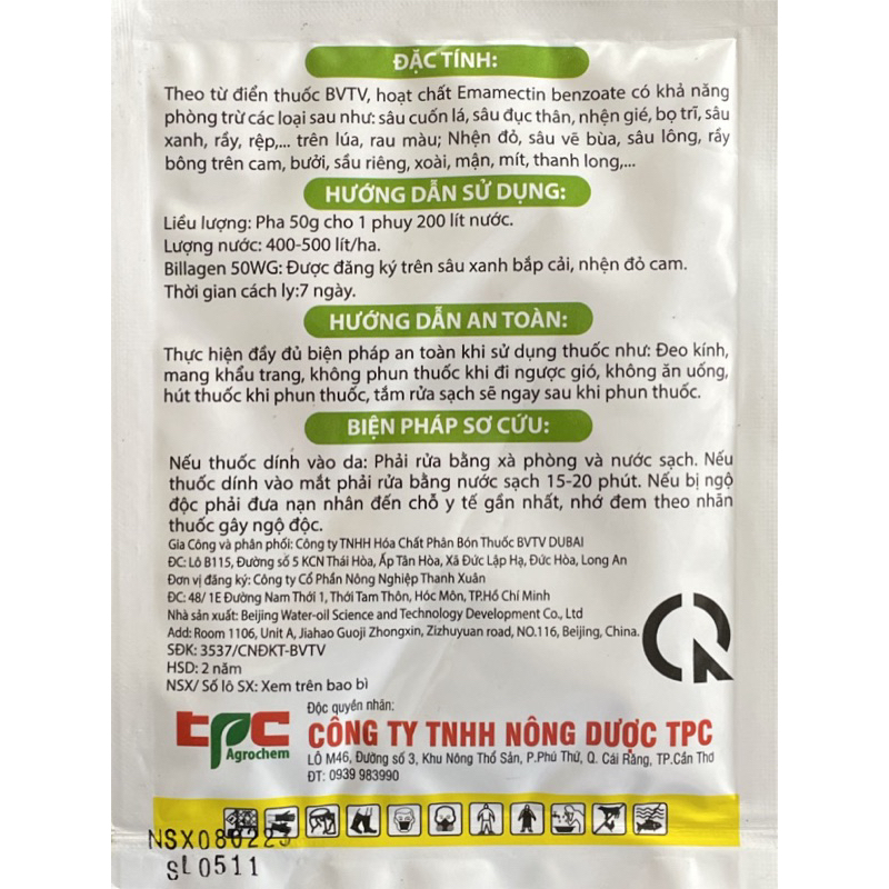 Biladen 50WG  - diet sau lông, bọ trĩ, nhên gây hại trên sầu riêng