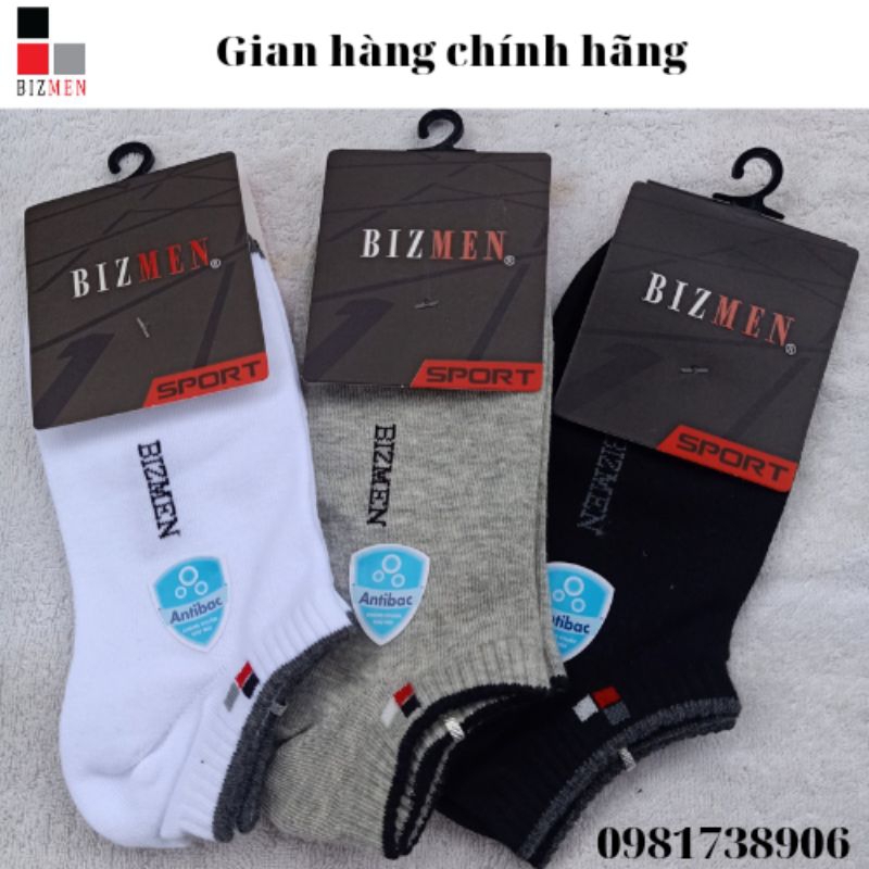 Tất Nam Cổ Ngắn BIZMEN CSP-05 Sợi Cotton Kháng Khuẩn Khử Mùi Màu Đen Ghi Và Trắng