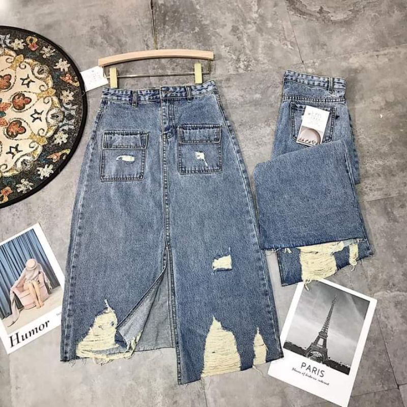 Chân váy jeans dài 2hand( khách chốt đơn qua live ạ)