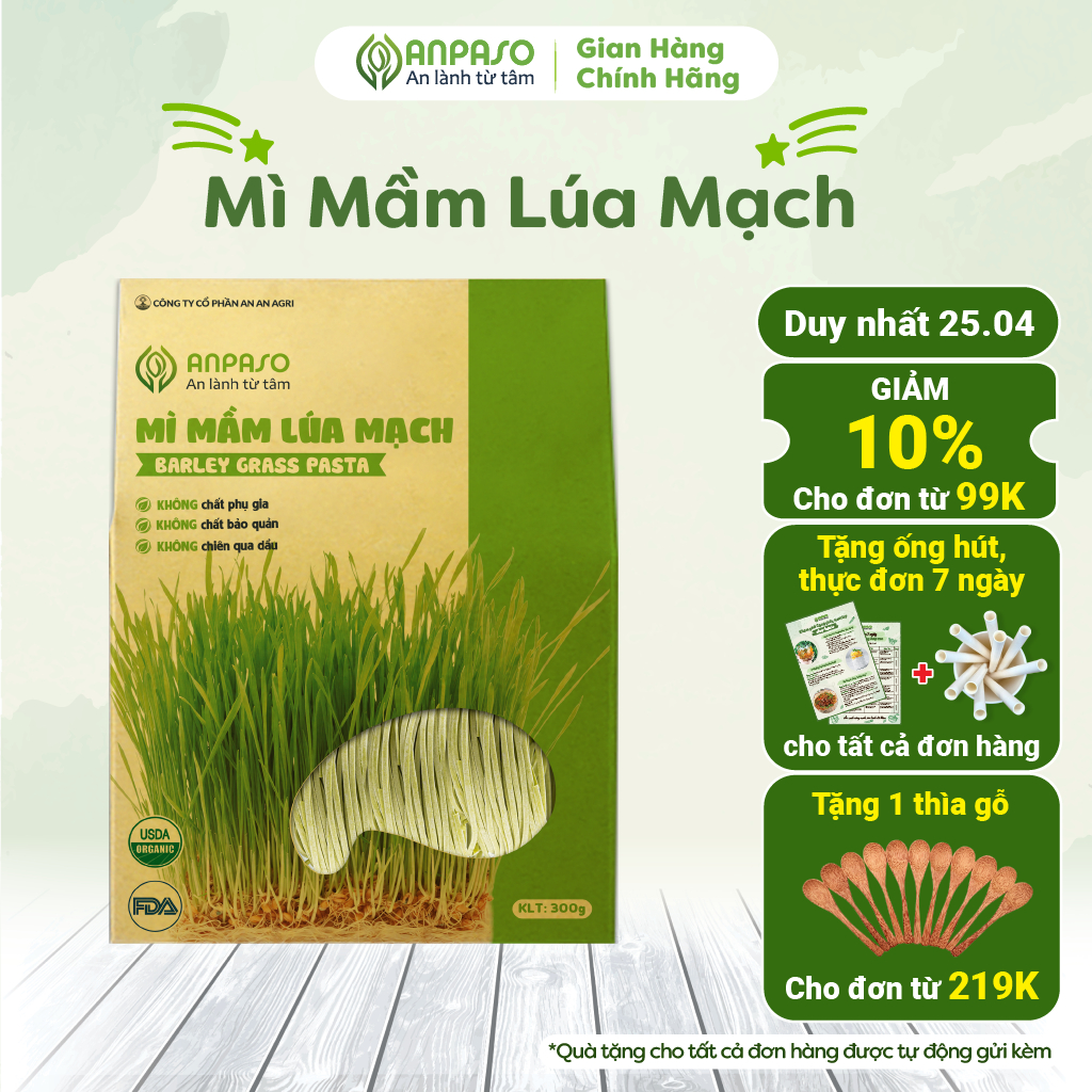 Mì Hữu Cơ Giảm Cân Organic Rau Củ Mầm Lúa Mạch Anpaso, Eat Clean, Ăn Chay, Không Chiên Dầu Mỡ300g