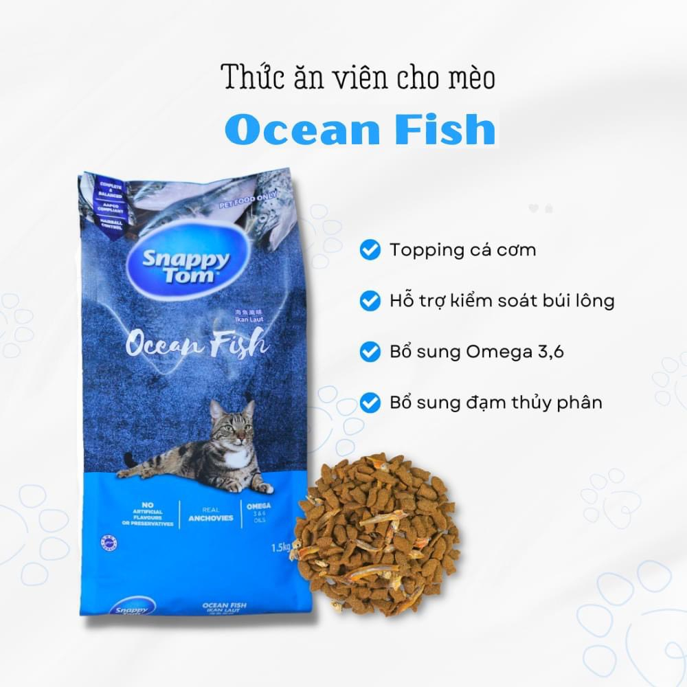 Hạt cho mèo Snappytom topping cá cơm hỗ trợ kiểm soát búi lông