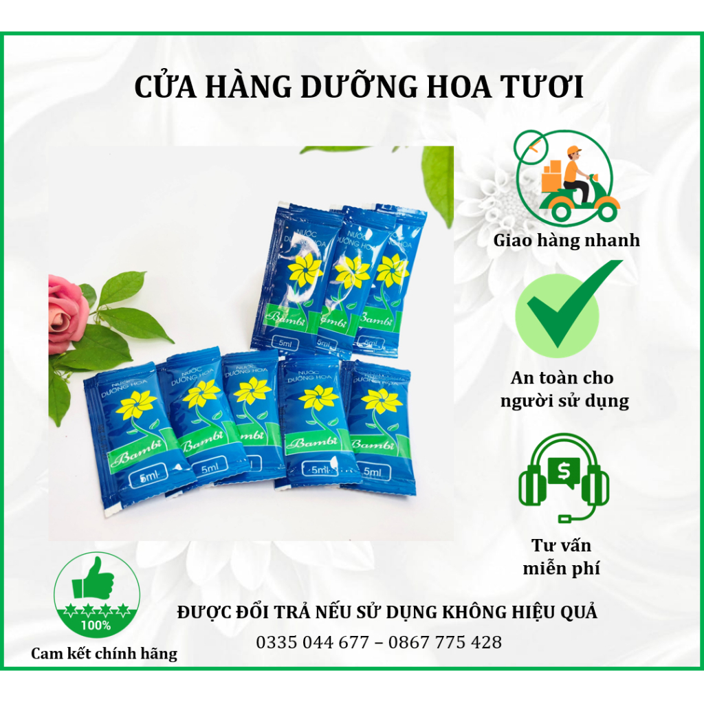 100 gói nước dưỡng hoa tươi lâu, nước cắm hoa, dưỡng hoa Bambi, siêu dưỡng hoa kéo dài tuổi thọ gấp 3 lần tự hòa tan