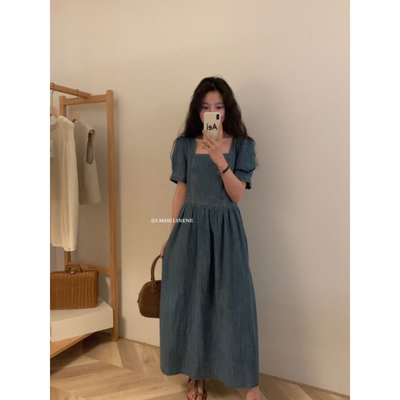 Váy Denim cổ U tay bồng 80037 IMISS