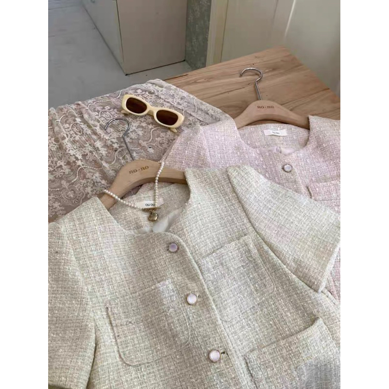 Áo tweed cúc ngọc 2  màu