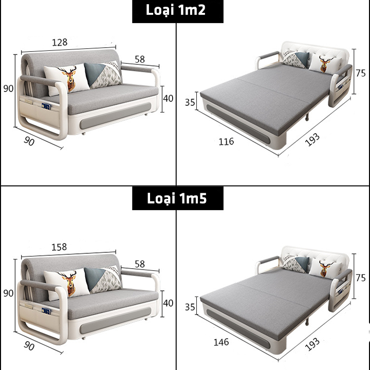 Sofa Giường, Sofa Bed Đa Năng Có Ngăn Chứa Đồ Tiết Kiệm Không Gian (Kích thước 1m28x1m1m9) - M002B | BigBuy360 - bigbuy360.vn