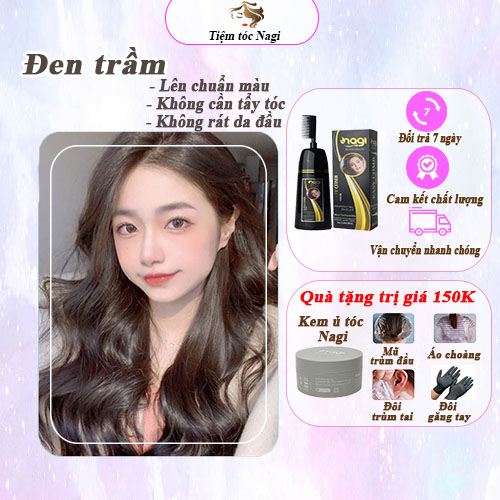 Dầu gội nhuộm tóc thảo dược màu Đen Nâu Trầm Nagi DARK BROWN 04 chiết xuất từ thiên nhiên chai 400ml