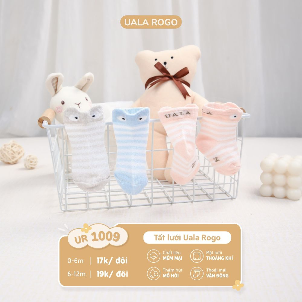 Tất lưới cho bé sơ sinh Ualarogo vải cotton thấm hút mềm thoáng giữ ấm chân cổ ngắn 1009