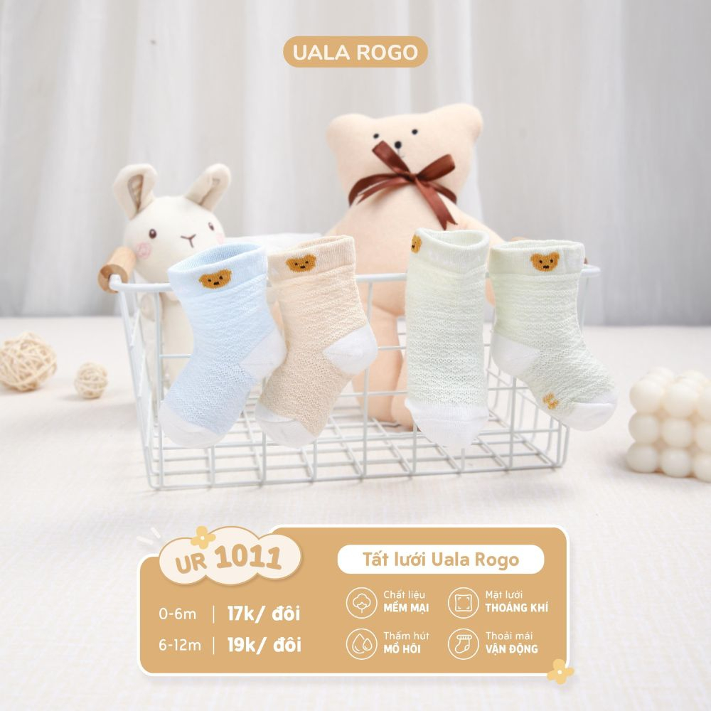 Tất lưới cho bé sơ sinh Ualarogo vải cotton thấm hút mềm thoáng giữ ấm chân cổ ngắn 1009