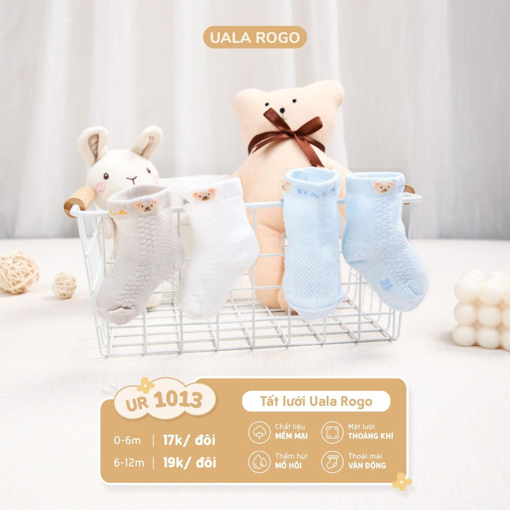 Tất lưới cho bé sơ sinh Ualarogo vải cotton thấm hút mềm thoáng giữ ấm chân cổ ngắn 1009